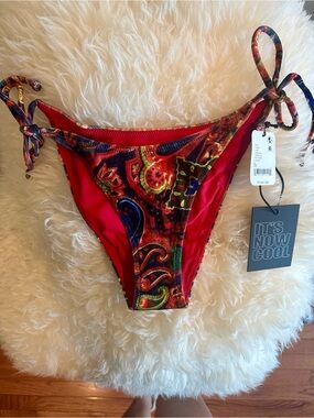 Women's Paisley Red Tie-Side Bikini Bottom - It's Now Cool